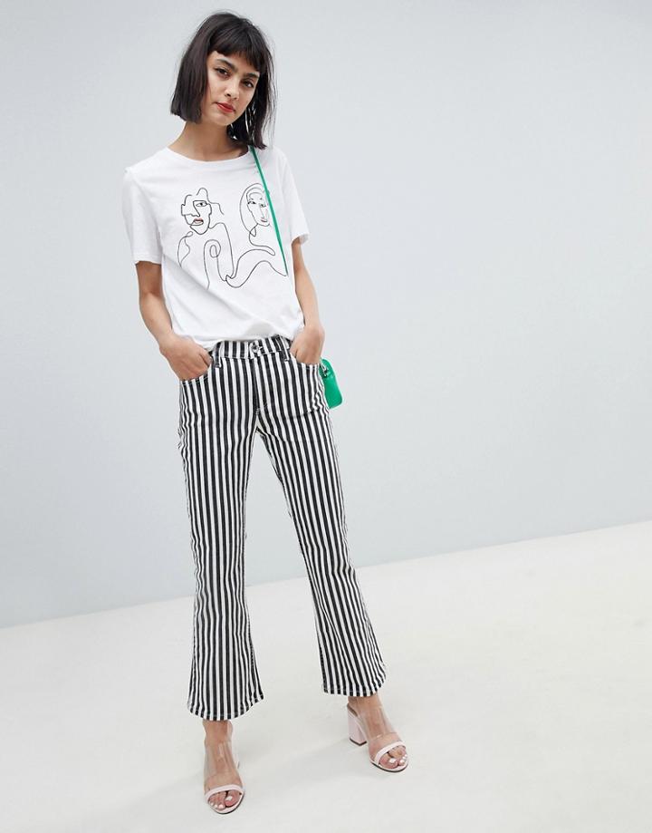 Mango Mono Stripe Kickflare Jean In Black And White - Multi