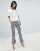 Mango Mono Stripe Kickflare Jean In Black And White - Multi
