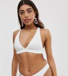 Monki Plunge Cross Back Bikini Top In White - White