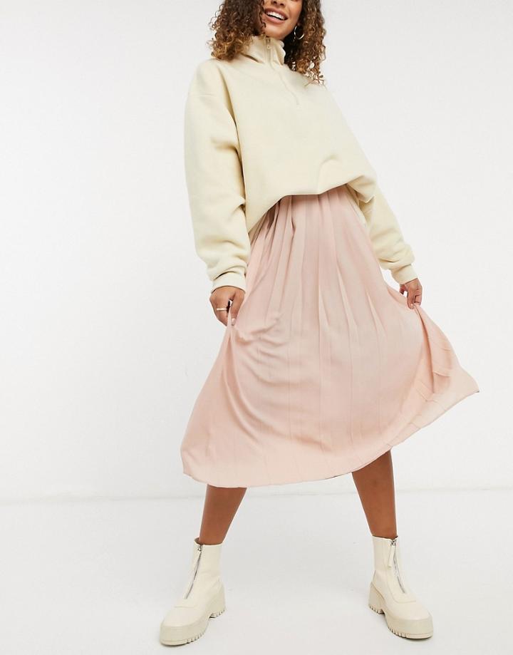 Asos Design Wide Pleat Midi Skirt In Pink