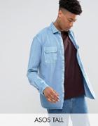 Asos Tall Oversized Vintage Wash Shirt In Blue - Blue