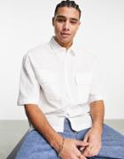 Topman Short Sleeve Linen Shirt In White