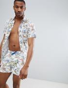 Bellfield Swim Short With Hawaiian Print - White
