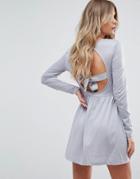 Brave Soul Bow Skater Dress With Open Back Bow Detail - Gray