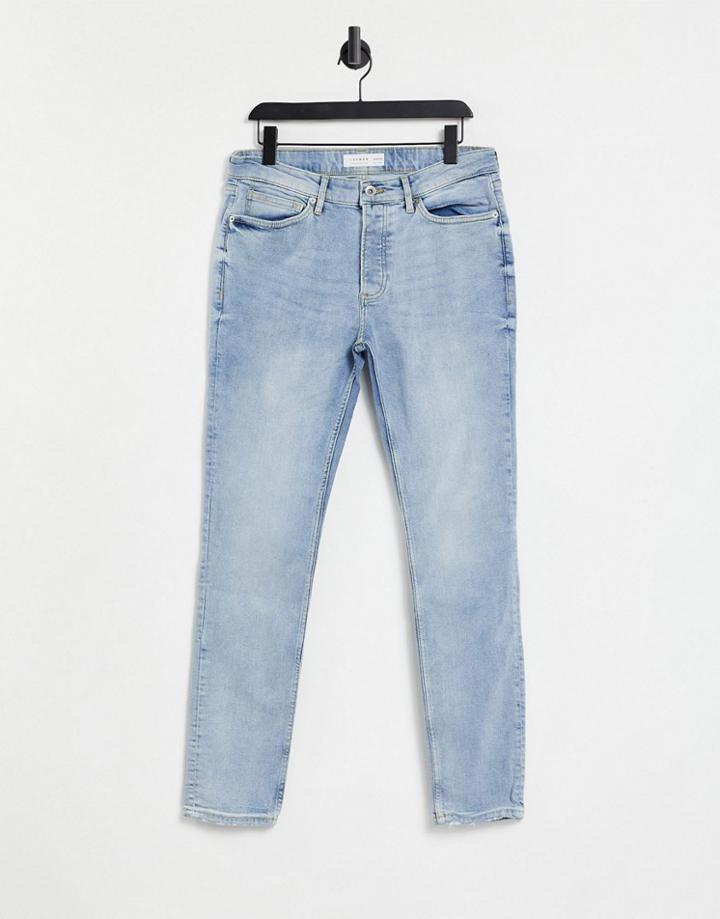 Topman Organic Cotton Blend Skinny Jeans In Bleach Wash-blues