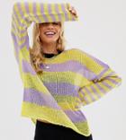 The Ragged Priest Fine Knit Sweater In Mixed Stripe - Purple