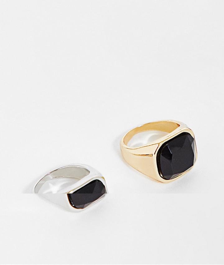 Svnx 2 Pack Signet Rings In Silver And Gold-multi