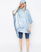 Asos Shower Proof Unicorn Print Pac Away Trench - Blue