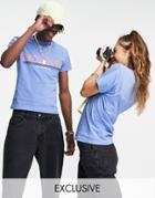 Reclaimed Vintage Inspired Unisex Shrunken T-shirt With Front Logo In Light Blue-blues
