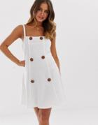 Asos Design Loopback Mini Sundress With Buttons-white