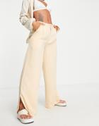 Neon Rose High Rise Wide Leg Tailored Pants With Slit Hem In Lemon-yellow