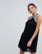 Lipsy Chiffon Shift Dress With Embellished Trim - Black