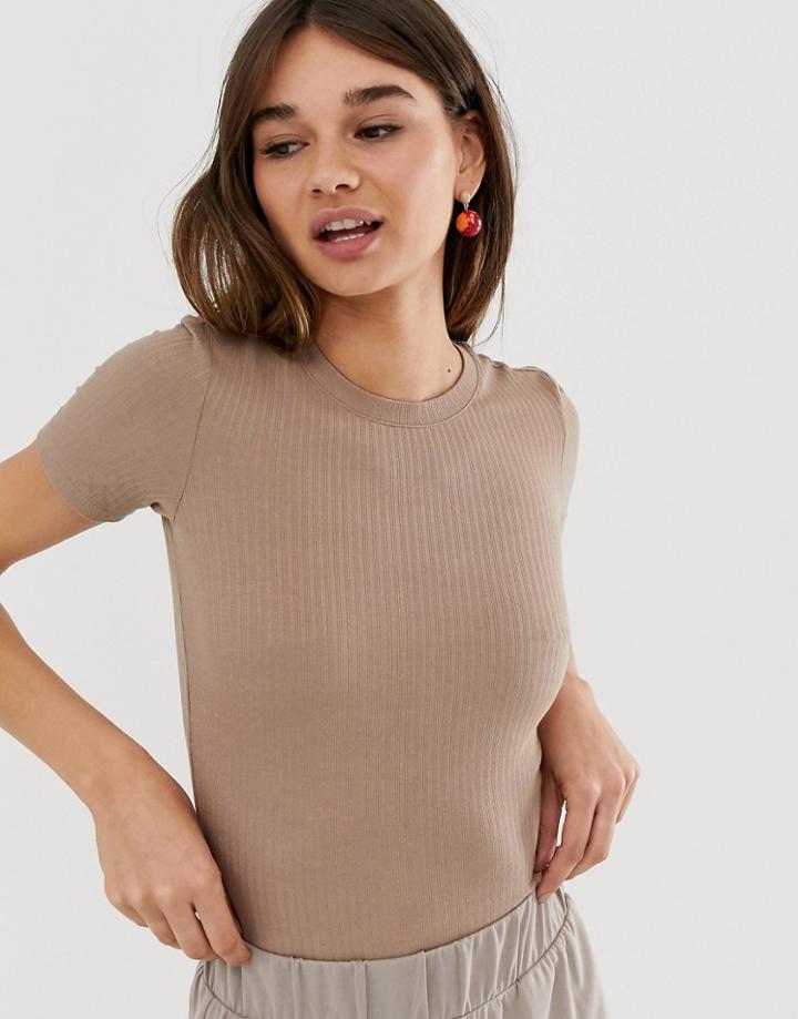 Monki T-shirt In Dark Beige - Beige