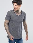 Scotch & Soda T-shirt With Scoop Neck In With Fine Stripe In Stretch Slim Fit In Navy - Navy
