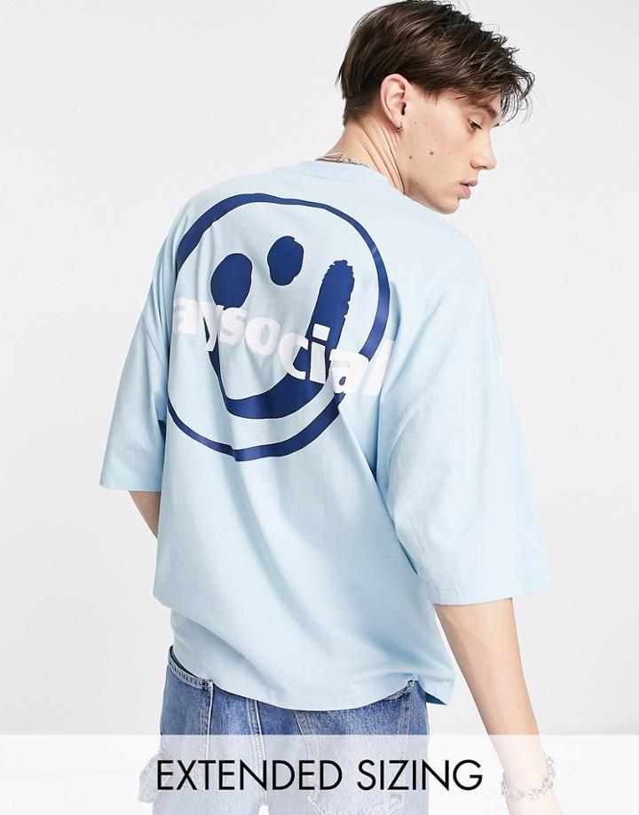 Asos Daysocial Oversized T-shirt With Smiley Graphic Print In Blue