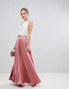 Asos Satin Maxi Skirt With Center Front Split - Pink