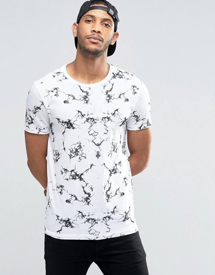 Asos T-shirt With Marble Texture Print - White