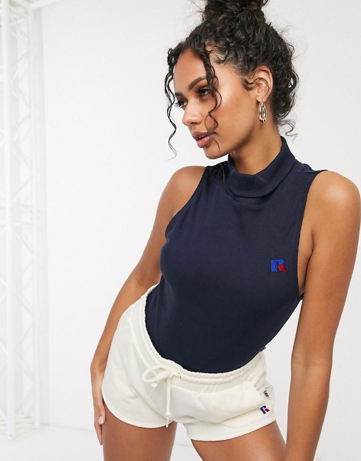 Russell Athletic High Neck Ribbed Body In Navy