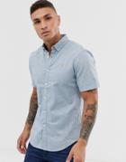 Farah Steen Slim Fit Short Sleeve Oxford Marl Shirt In Blue