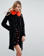 Helene Berman Longline Vintage Coat With Contrast Faux Fur Collar - Bl