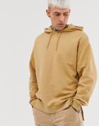 Asos Design Oversized Hoodie With Split And Dropped Hem In Tan - Beige