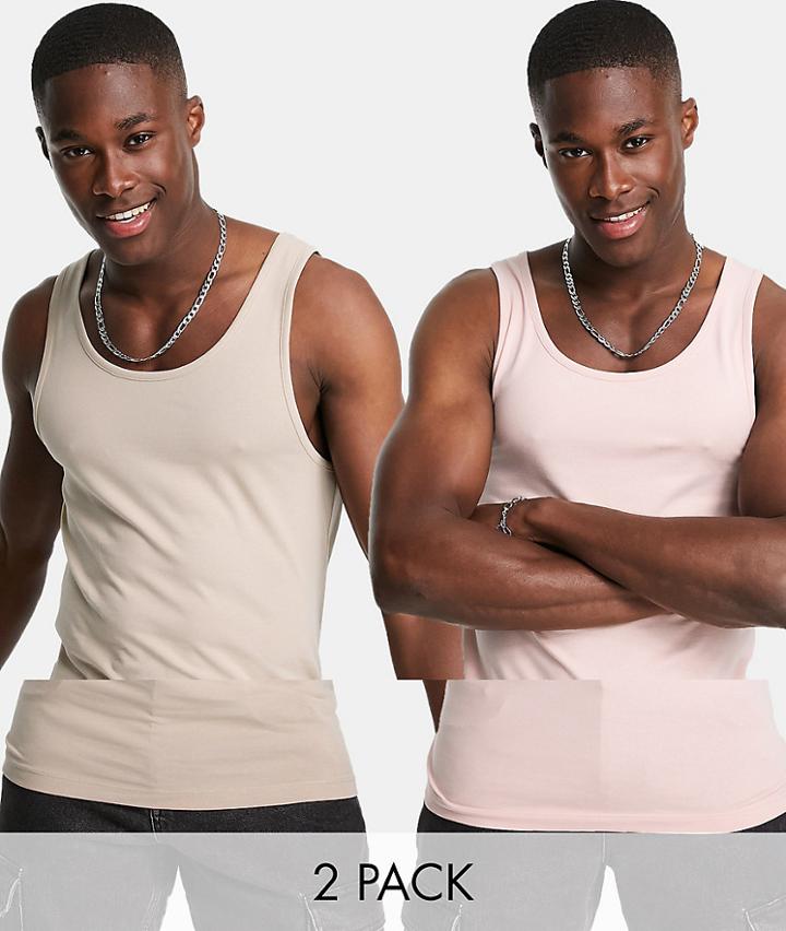 Asos Design 2-pack Organic Cotton Blend Muscle Tanks In Multi