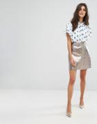 Suncoo Metallic Zip Mini Skirt - Silver