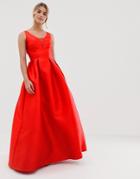 Chi Chi London Maxi Prom Dress With Open Back In Red