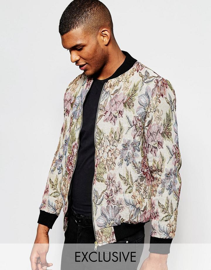 Reclaimed Vintage Tapestry Bomber Jacket - Stone