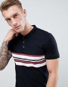 New Look Polo Shirt With Stripe Panel In Black - Black