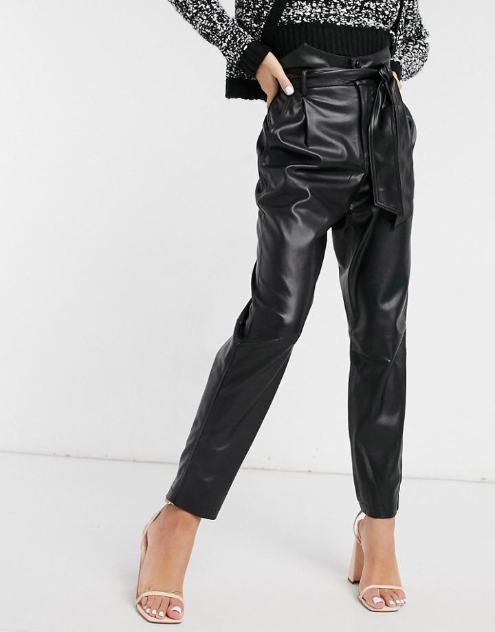 Bb Dakota Vegan-friendly Leather High Waist Belted Pants In Black