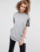 Asos T-shirt With Stripe Sequin Sleeve - Gray