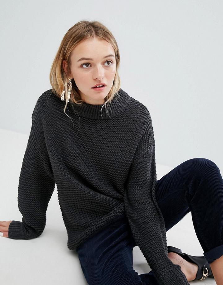 Monki High Neck Ribbed Sweater - Gray