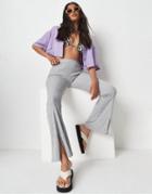 Missguided Slit Front Flared Pants In Gray