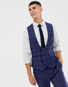 Twisted Tailor Super Skinny Vest With Plaid Check In Wool - Blue