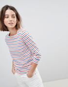 People Tree Organic Fairtrade Cotton Long Sleeve T-shirt In Breton Stripe - White