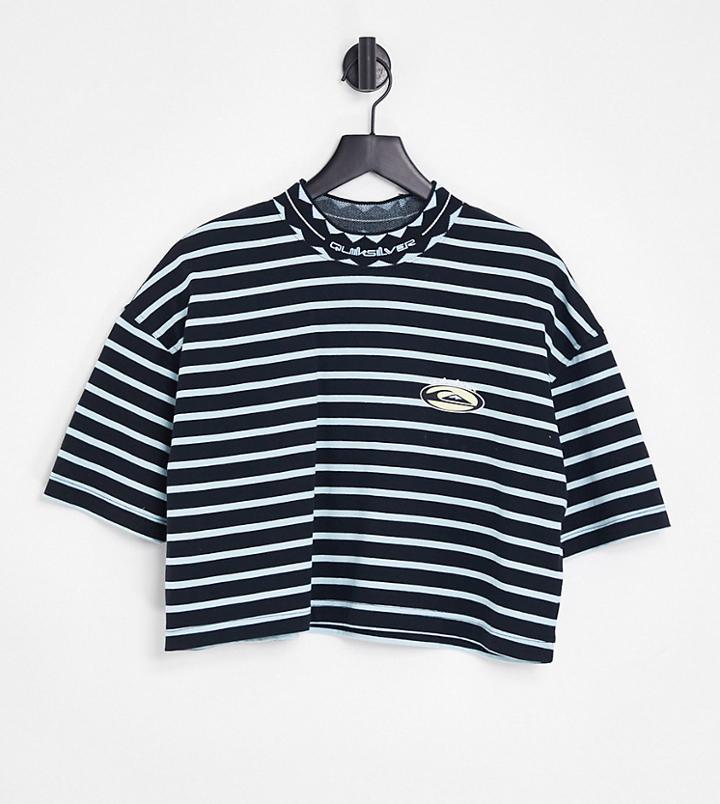 Quiksilver 90s Striped Cropped T-shirt In Navy - Exclusive To Asos-black