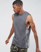 Asos Longline Tank With Dropped Armhole And Side Zips - Gray