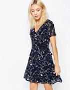 Yumi Floral Print Tie Back Dress - Navy