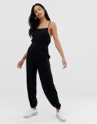 Asos Design Jumpsuit With Strappy Back And Elasticated Cuffs - Black