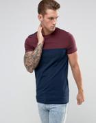 Asos Longline Muscle Fit T-shirt With Contrast Yoke - Navy