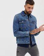 Asos Design Regular Denim Jacket In Mid Wash-blue