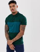 Asos Design Polo Shirt With Contrast Body Panel In Khaki-green