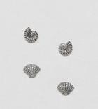Asos Design Pack Of 2 Sterling Silver Mermaid Shell Stud Earrings - Silver