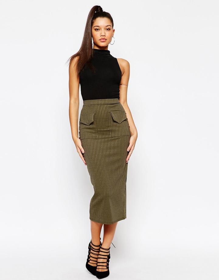 Missguided Ribbed Utility Pencil Skirt - Khaki