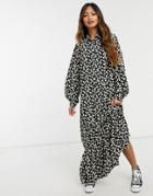 Glamorous Smock Shirt Dress In Spot Print-black