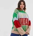 Asos Design Curve Christmas Embellished Oversized Sweater-multi