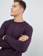 Lyle & Scott Cable Knit Crew Neck Wool Blend Sweater In Plum - Purple