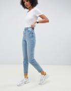 Asos Design Farleigh High Waisted Slim Mom Jeans In Light Stone Wash