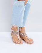 Pieces Beaded Nude Leather Sandals - Beige